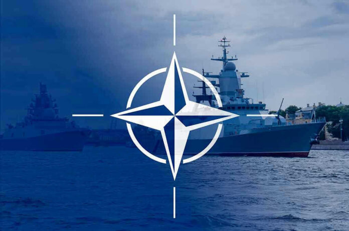 Navy ships with NATO logo overlay.