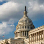 CHAOS Inside GOP: Shutdown Hits Hard US Capitol Building with American flags and clouds