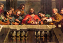 Shock Theft — Baby Jesus Vanishes Jesus and disciples seated at a long table.