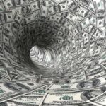 A swirling tunnel made of dollar bills creating a vortex effect