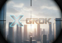Create a featured image for the article titled: Massive AI Crackdown: X and Grok in Crosshairs -- Spell out GROK and have b