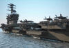 Iran Missile Claim SHAKES Supercarrier Aircraft carrier deck with jet planes.