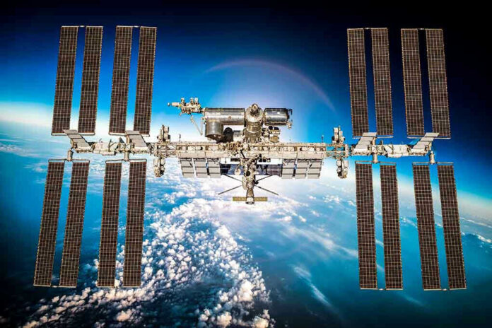 International Space Station orbiting above Earth.