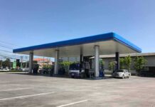 Gatwick Warns of Jet Fuel Shortage Gas station canopy with fuel pumps and vehicles on a clear day