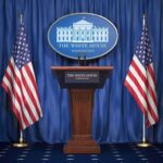 Russia Raises Nuclear Stakes With New Warning White House press podium with microphones and two American flags