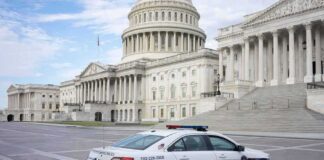 Police car parked outside the United States Capitol building