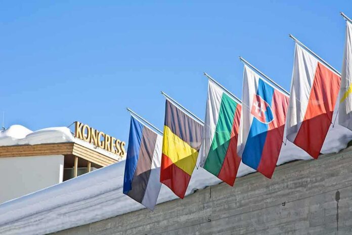 shutterstock_41752519 Row of national flags on a snowy building facade