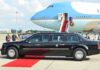 Trump Signals Potential New North Korea Talks Presidential limousine beside a large blue-and-white jet on a runway